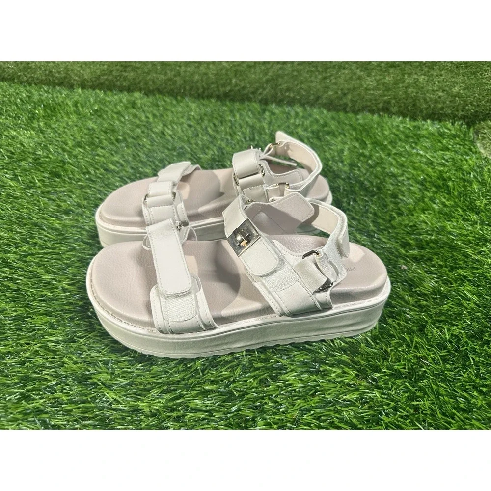 Project Cloud Women's White Strappy Platform Leather Sandals Hook & Loop 8